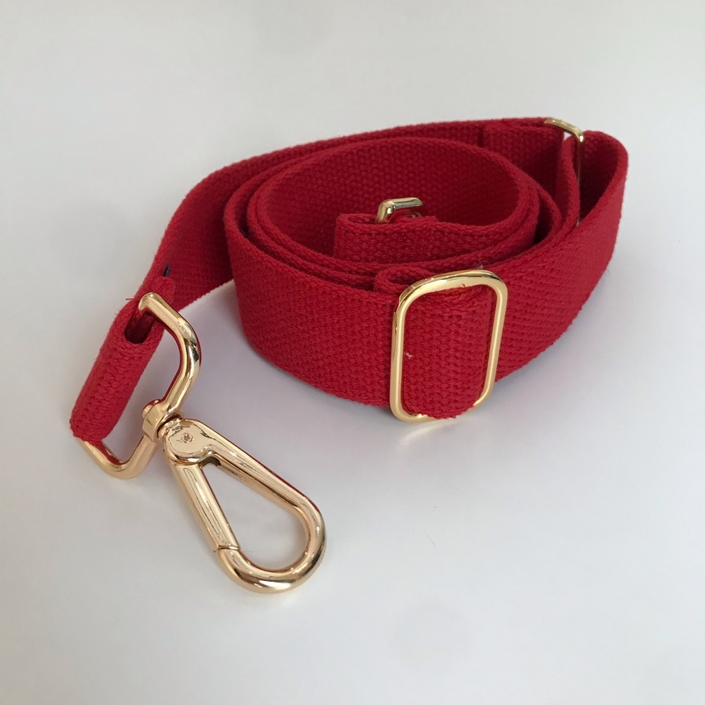 Adjustable Red Bag Strap with Gold Hardware